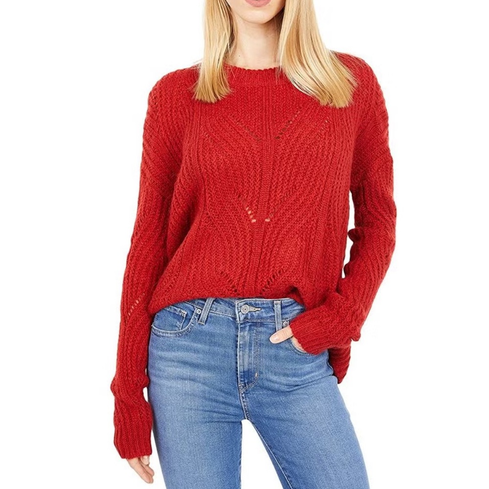 Madewell Fawn Pointelle Alpaca Blend Pullover Sweater in Scarlett Red Size XS